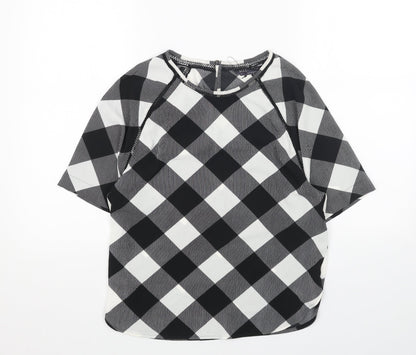 Marks and Spencer Womens White Check Polyester Basic Blouse Size 8 Boat Neck