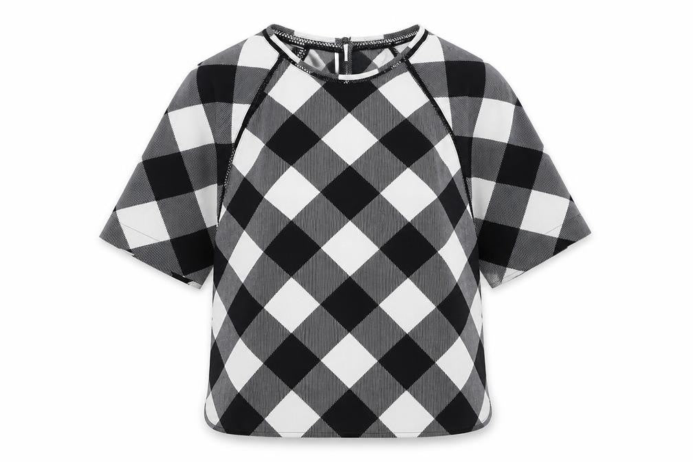 Marks and Spencer Womens White Check Polyester Basic Blouse Size 8 Boat Neck