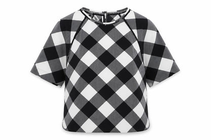 Marks and Spencer Womens White Check Polyester Basic Blouse Size 8 Boat Neck