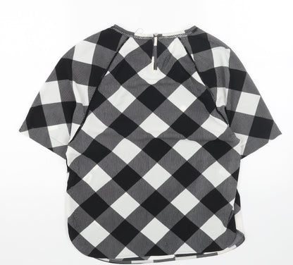 Marks and Spencer Womens White Check Polyester Basic Blouse Size 8 Boat Neck