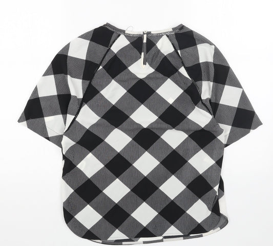 Marks and Spencer Womens White Check Polyester Basic Blouse Size 8 Boat Neck