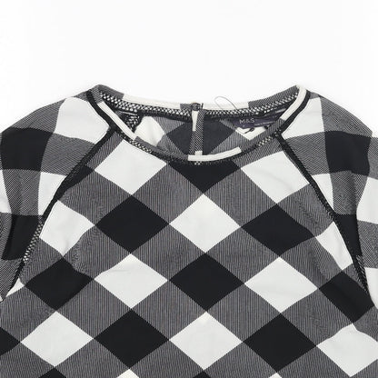 Marks and Spencer Womens White Check Polyester Basic Blouse Size 8 Boat Neck