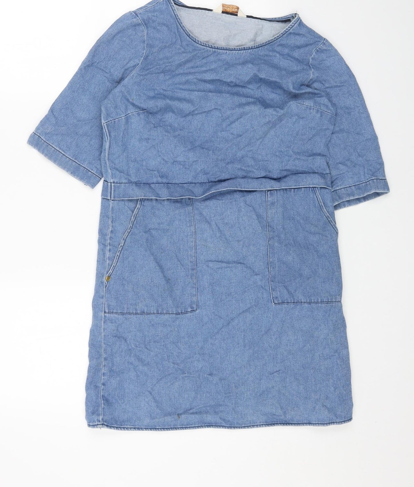 F&F Womens Blue Cotton Shift Size 6 Boat Neck Pullover