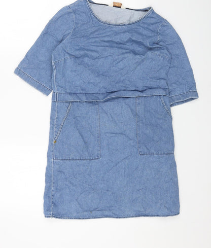 F&F Womens Blue Cotton Shift Size 6 Boat Neck Pullover