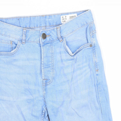 Denim & Co. Mens Blue Cotton Biker Shorts Size 28 in L10 in Regular Button