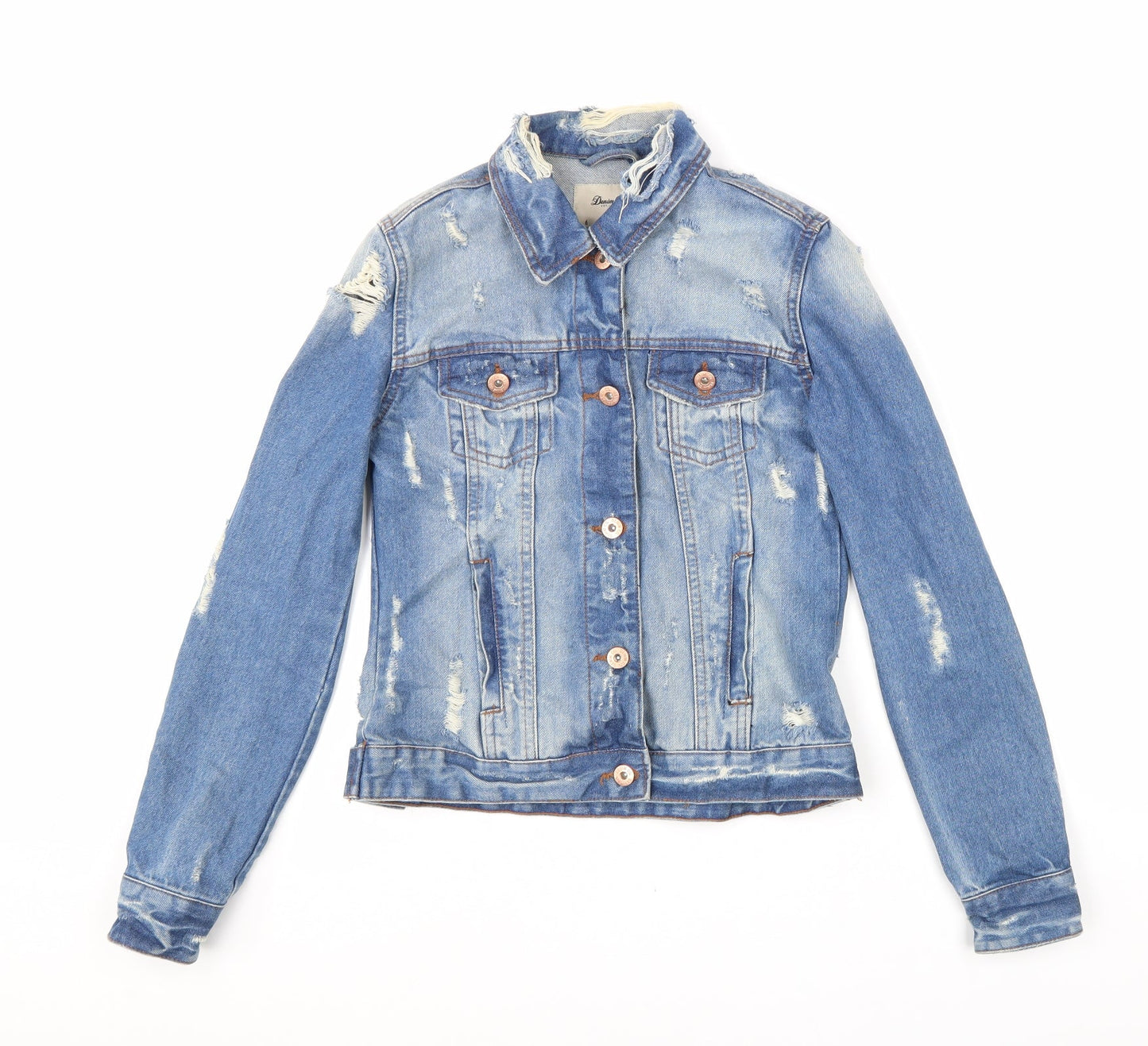 Denim & Co. Womens Blue Jacket Size 6 Button