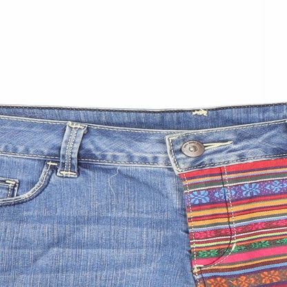 VERO MODA Womens Blue Geometric Cotton Cut-Off Shorts Size 30 L3 in Regular Zip