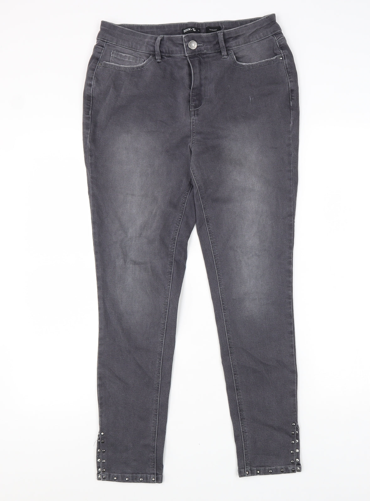 TU Womens Grey Cotton Tapered Jeans Size 12 L28 in Regular Zip