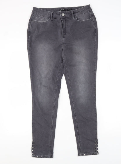 TU Womens Grey Cotton Tapered Jeans Size 12 L28 in Regular Zip