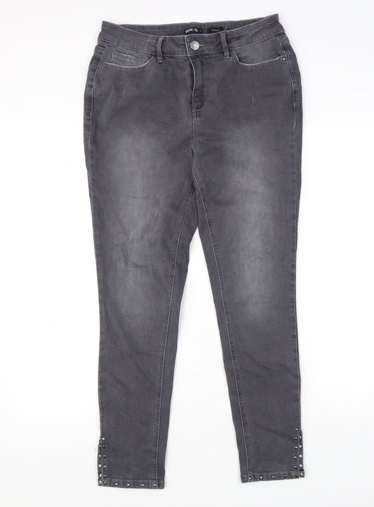 TU Womens Grey Cotton Tapered Jeans Size 12 L28 in Regular Zip