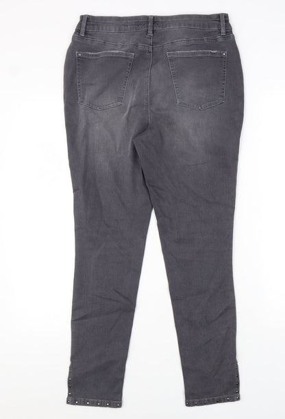 TU Womens Grey Cotton Tapered Jeans Size 12 L28 in Regular Zip