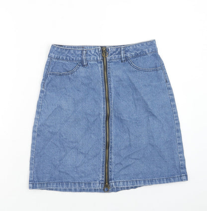 Only Womens Blue Cotton Straight & Pencil Skirt Size 6 Zip