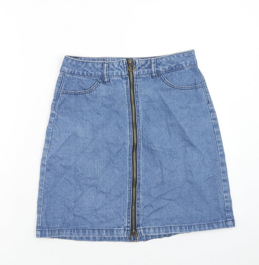 Only Womens Blue Cotton Straight & Pencil Skirt Size 6 Zip