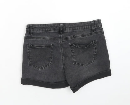 Denim & Co. Womens Black Cotton Boyfriend Shorts Size 10 Regular Zip