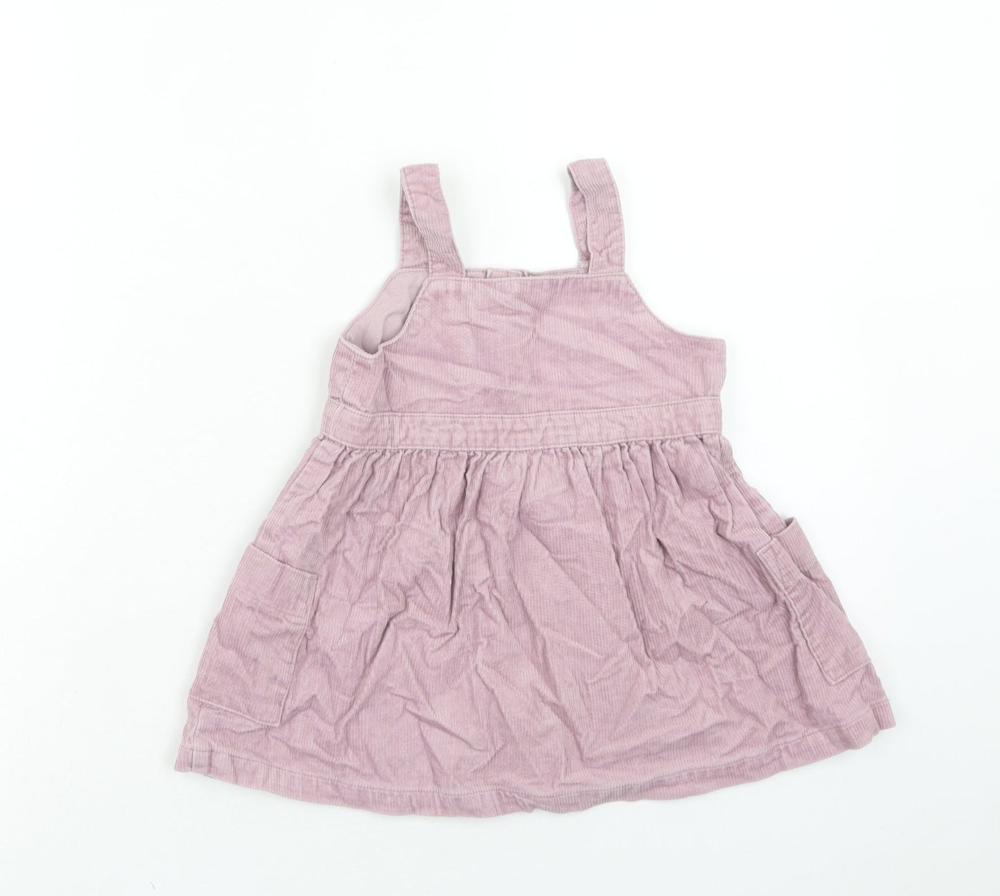 NEXT Girls Pink Cotton Pinafore/Dungaree Dress Size 2 Years Square Neck Button