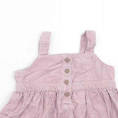 NEXT Girls Pink Cotton Pinafore/Dungaree Dress Size 2 Years Square Neck Button