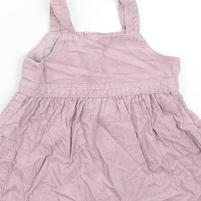 NEXT Girls Pink Cotton Pinafore/Dungaree Dress Size 2 Years Square Neck Button