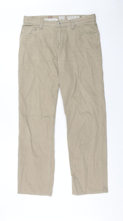 Easy Mens Beige Cotton Straight Jeans Size 32 in Regular Zip