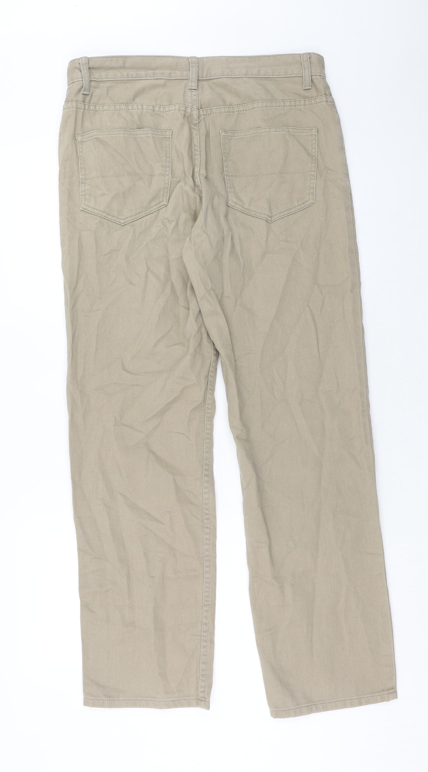 Easy Mens Beige Cotton Straight Jeans Size 32 in Regular Zip