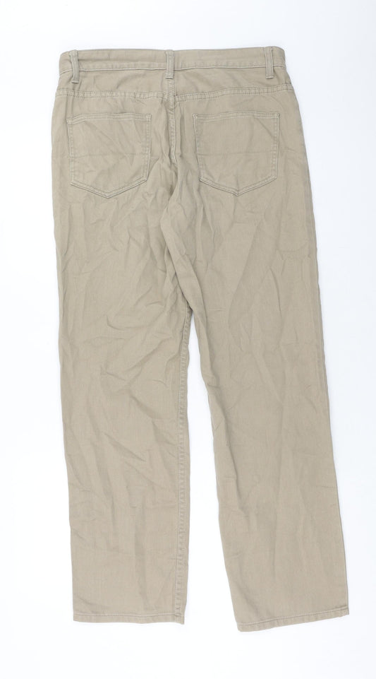 Easy Mens Beige Cotton Straight Jeans Size 32 in Regular Zip