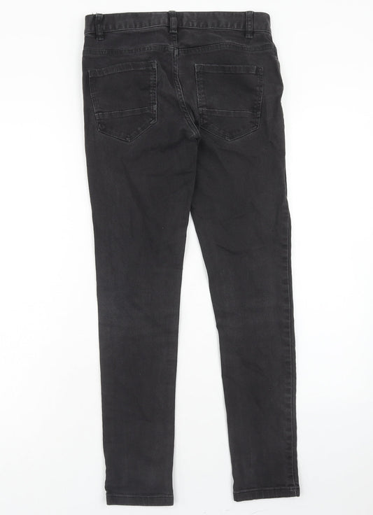 NEXT Mens Black Cotton Skinny Jeans Size 28 in L31 in Extra-Slim Zip