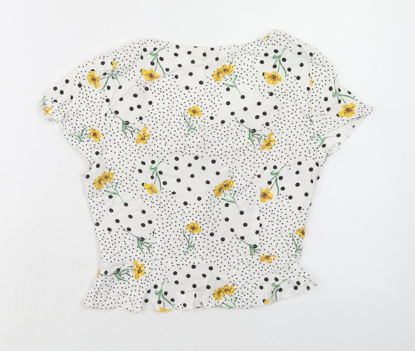 Miss Selfridge Womens White Floral Viscose Basic Blouse Size 6 Square Neck - Polka Dot