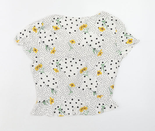 Miss Selfridge Womens White Floral Viscose Basic Blouse Size 6 Square Neck - Polka Dot
