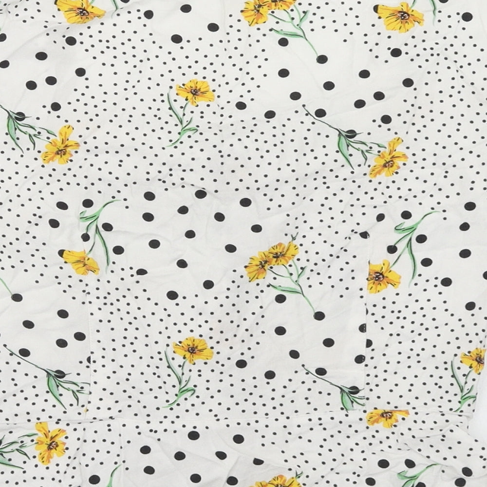 Miss Selfridge Womens White Floral Viscose Basic Blouse Size 6 Square Neck - Polka Dot