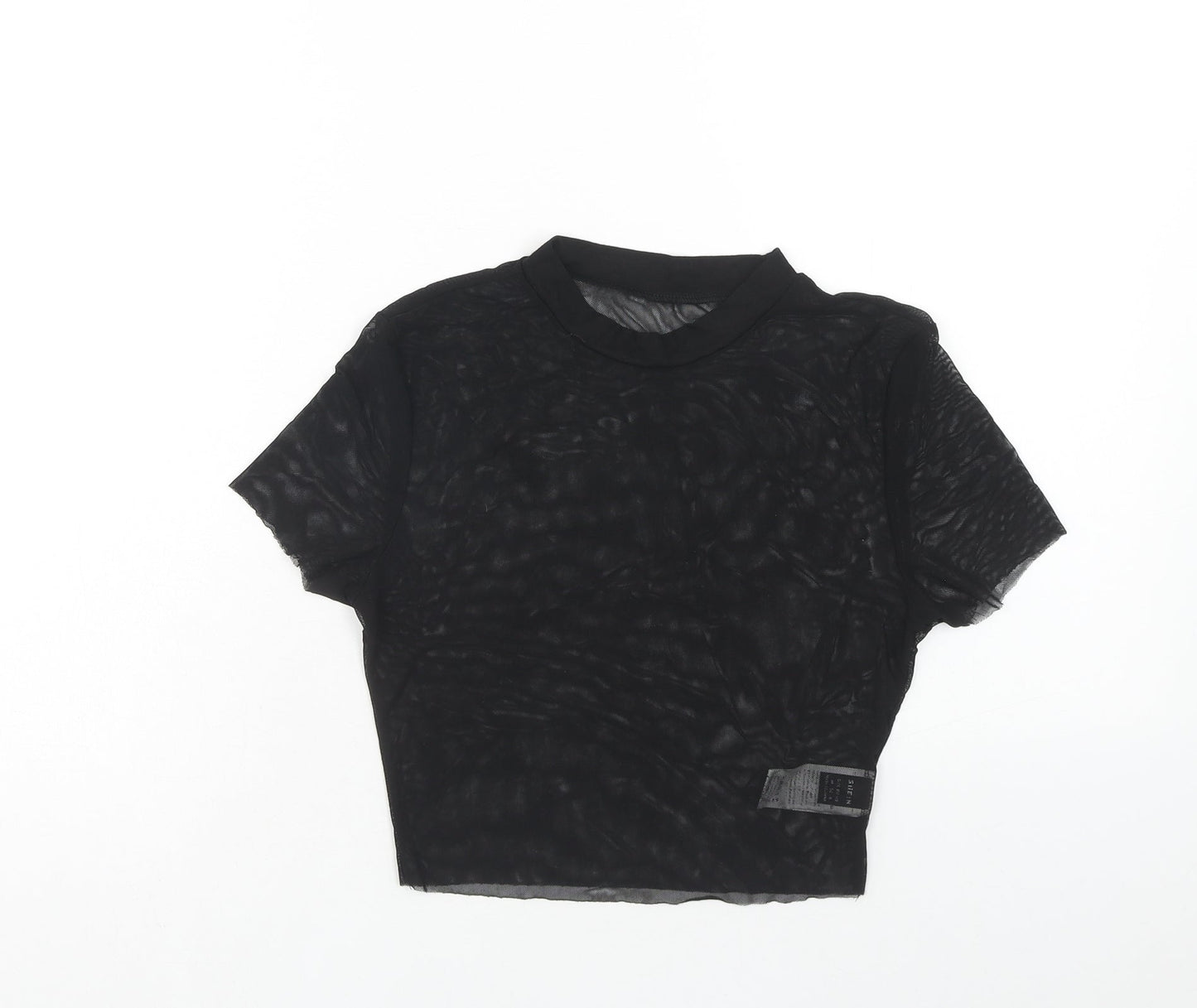 SheIn Womens Black Polyamide Basic Blouse Size M Round Neck