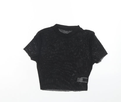 SheIn Womens Black Polyamide Basic Blouse Size M Round Neck