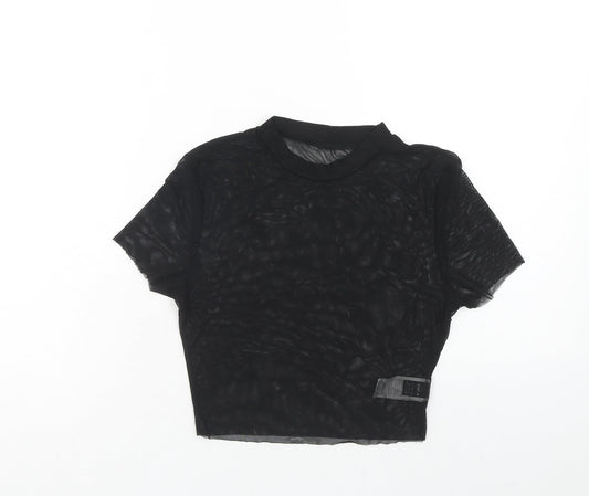 SheIn Womens Black Polyamide Basic Blouse Size M Round Neck