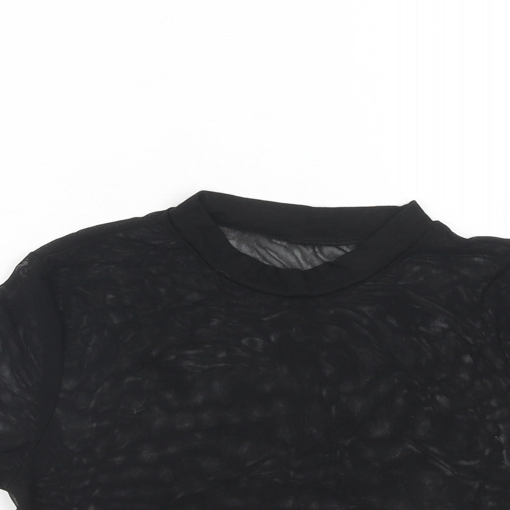 SheIn Womens Black Polyamide Basic Blouse Size M Round Neck