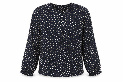 Kirei Womens Blue Geometric Viscose Basic Blouse Size XS Round Neck