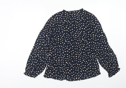 Kirei Womens Blue Geometric Viscose Basic Blouse Size XS Round Neck