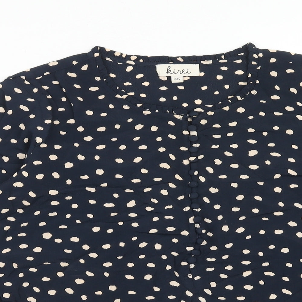 Kirei Womens Blue Geometric Viscose Basic Blouse Size XS Round Neck