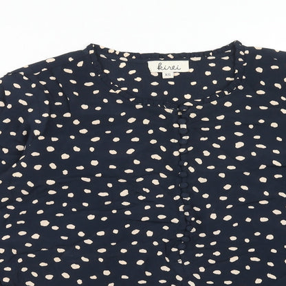 Kirei Womens Blue Geometric Viscose Basic Blouse Size XS Round Neck