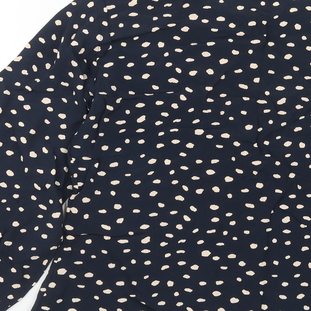 Kirei Womens Blue Geometric Viscose Basic Blouse Size XS Round Neck