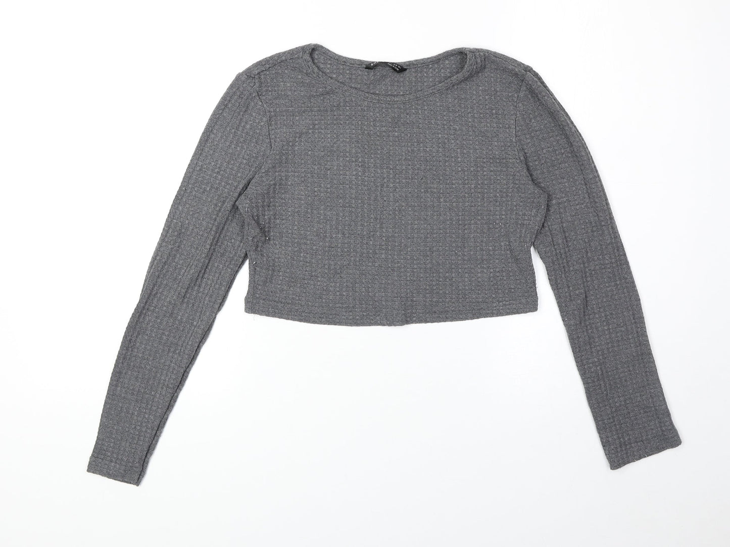 SheIn Womens Grey Polyester Basic T-Shirt Size 8 Round Neck