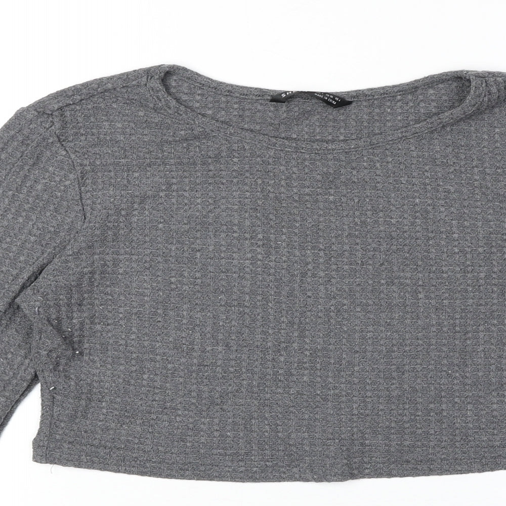 SheIn Womens Grey Polyester Basic T-Shirt Size 8 Round Neck