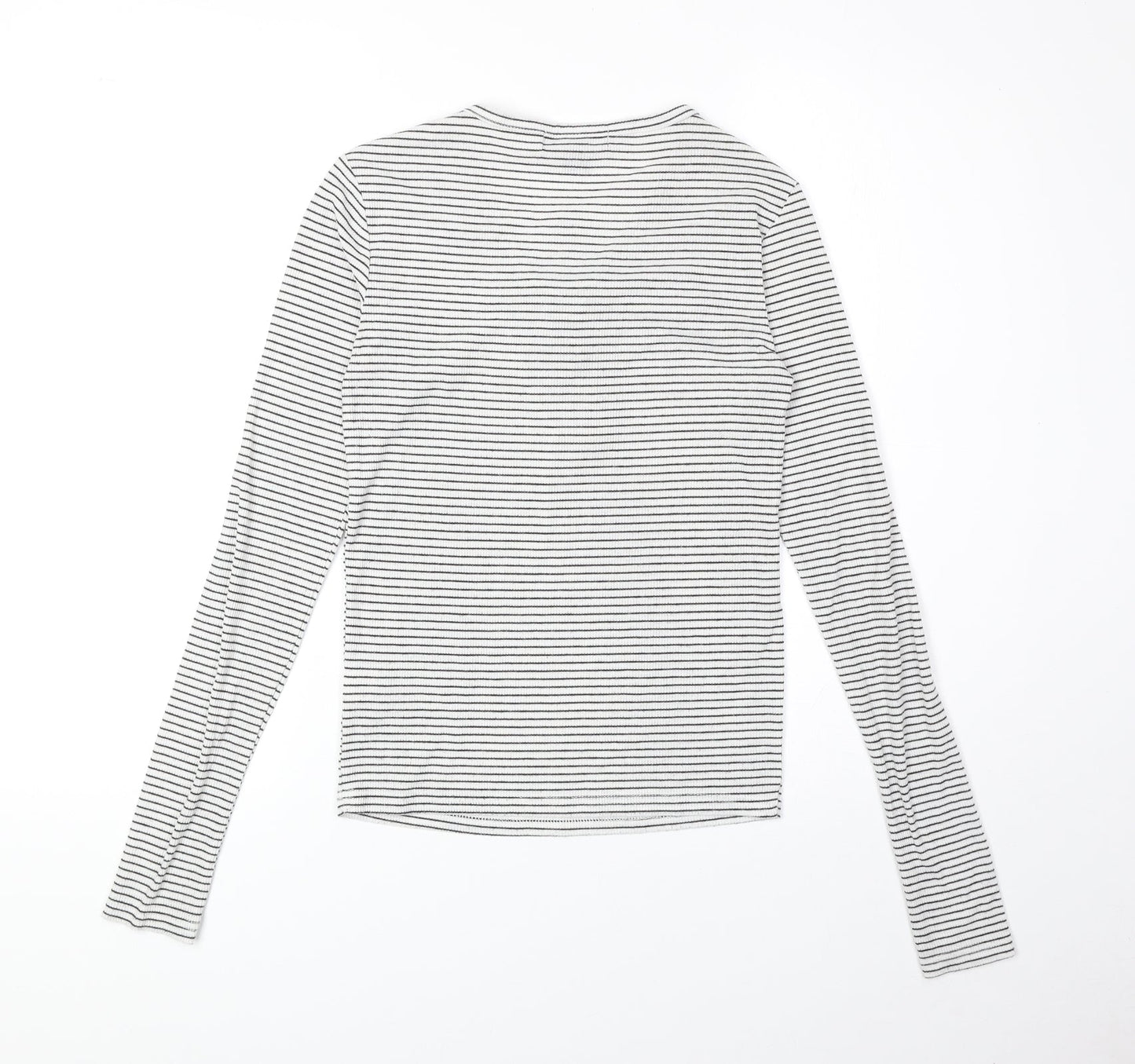 Primark Womens White Striped Polyester Basic T-Shirt Size XS V-Neck