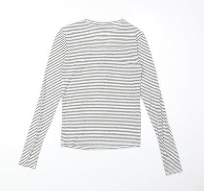 Primark Womens White Striped Polyester Basic T-Shirt Size XS V-Neck