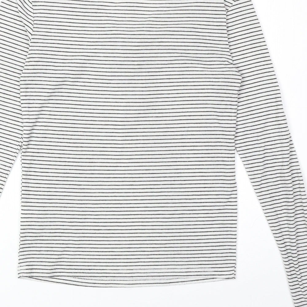 Primark Womens White Striped Polyester Basic T-Shirt Size XS V-Neck