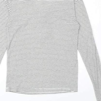 Primark Womens White Striped Polyester Basic T-Shirt Size XS V-Neck
