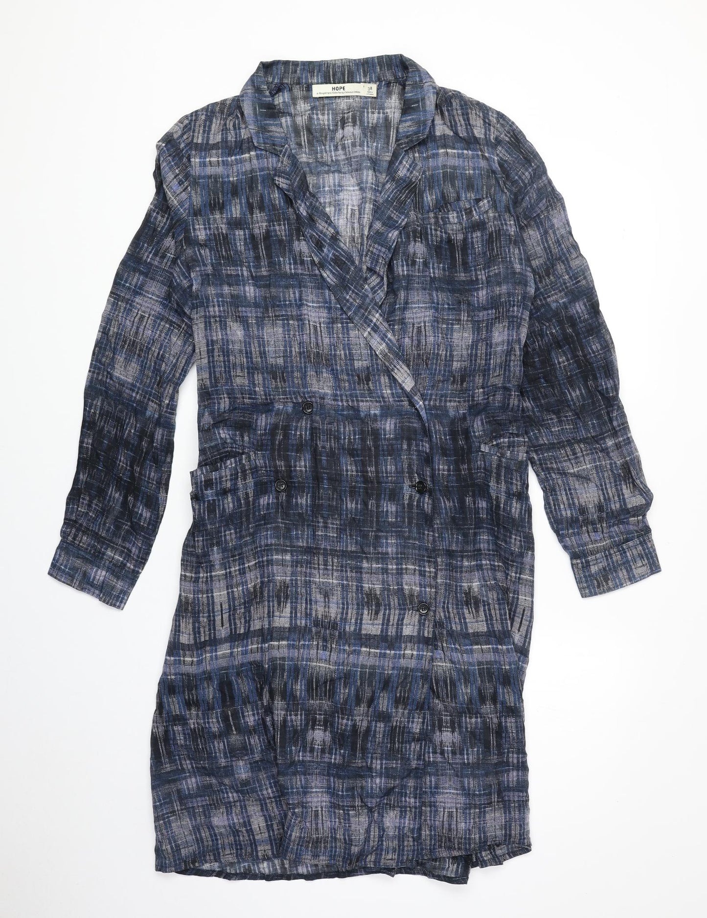 Hope Womens Blue Geometric 100% Cotton Jacket Dress Size 10 Collared Button
