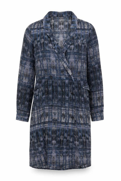 Hope Womens Blue Geometric 100% Cotton Jacket Dress Size 10 Collared Button