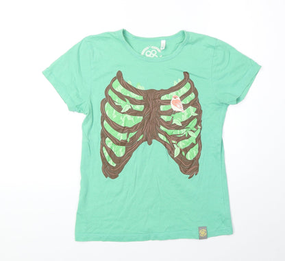 Womens UK Size S Preworn Green Basic T-Shirt