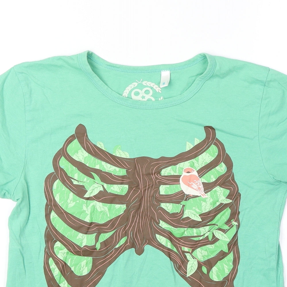 Womens UK Size S Preworn Green Basic T-Shirt