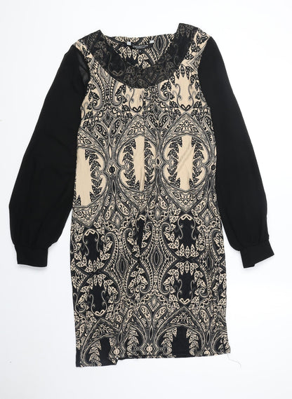 Debenhams Womens Black Geometric Polyester A-Line Size 12 Round Neck Pullover