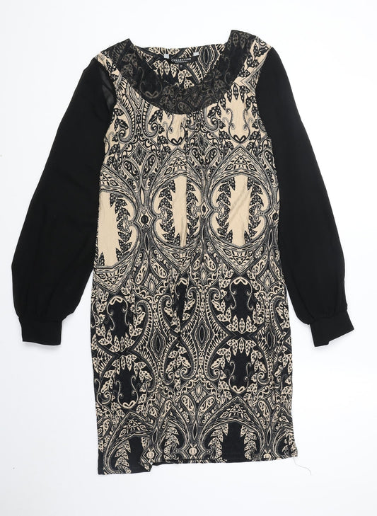 Debenhams Womens Black Geometric Polyester A-Line Size 12 Round Neck Pullover