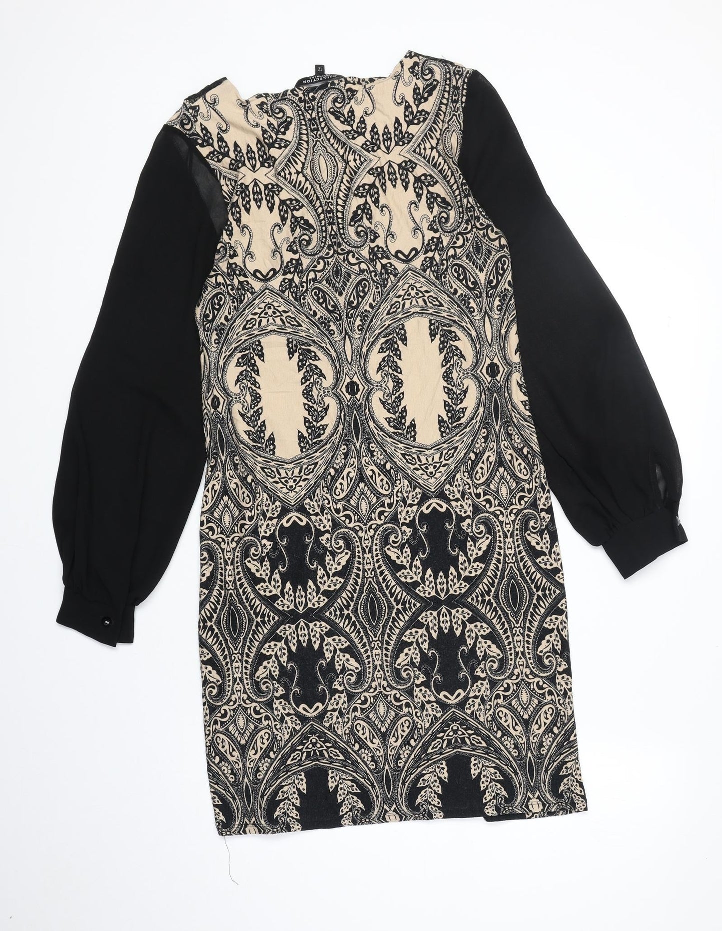 Debenhams Womens Black Geometric Polyester A-Line Size 12 Round Neck Pullover